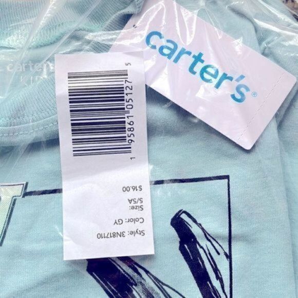 Carter’s Kid boys tee jersey 5/5A long sleeves light blue NWT - Picture 6 of 7